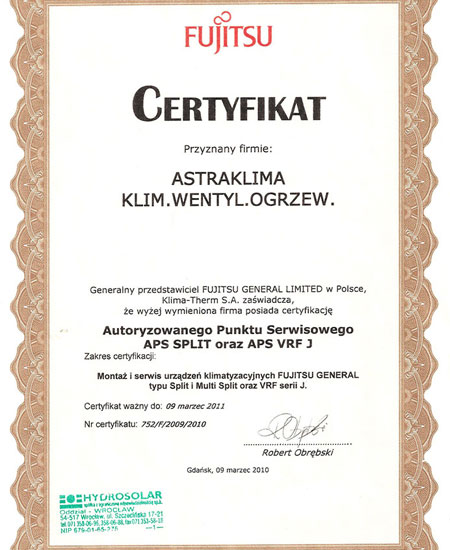 Certyfikat Super Hydraulik Wrocław